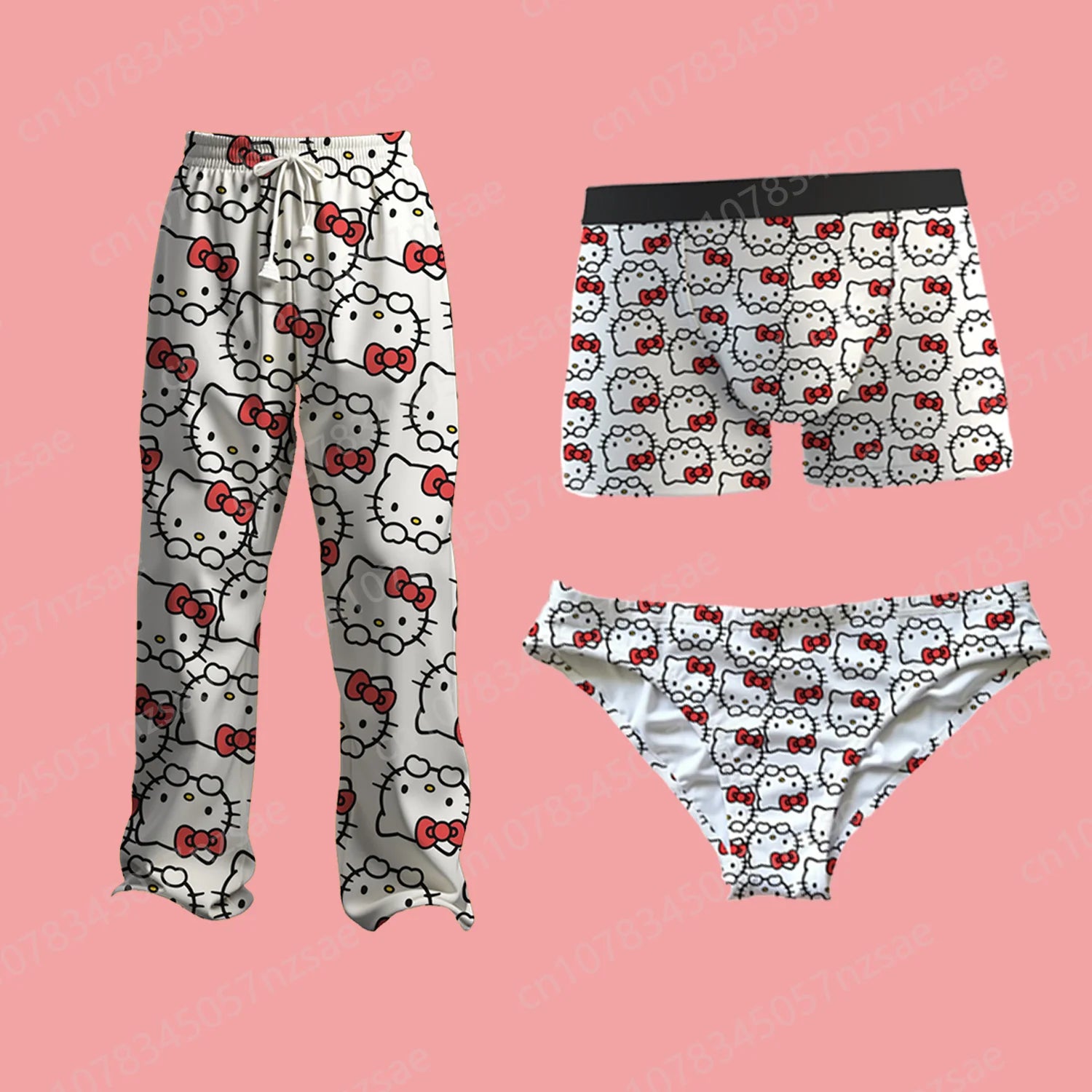 2025 New Hello Kitty Printing Pajama Pants Men'S Underwear Lady Panty Oversized Suit Couple Outfits